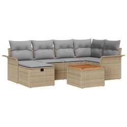 7 Częściowy Zestaw Sof Ogrodowych z Poduszkami Beżowy Rattan PE, 2-osobowa Sofa Ogrodowa z Przechowywaniem i Poduszkami Beżowy Rattan PE