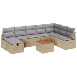 9 Częściowy Zestaw Sof Ogrodowych z Poduszkami Beżowy Poly Rattan, 2-osobowa Sofa Ogrodowa z Przechowywaniem i Poduszkami Beżowy Poly Rattan