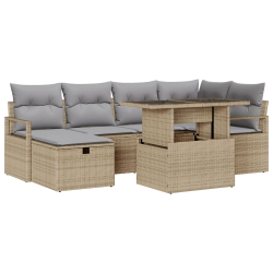 Zestaw sof ogrodowych z poduszkami Beżowy Poli Rattan, Sofa ogrodowa 2-osobowa z przechowywaniem i poduszkami Beżowy Poli Rattan