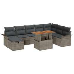 9 Elementowy Zestaw Sofowy Ogrodowy Z Poduszkami Szary Rattan PE, 2-Miejscowa Sofa Ogrodowa Z Magazynem I Poduszkami Szary Rattan PE