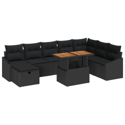 Zestaw Sofa Ogrodowa  9-częściowy z Poduszkami Czarnego Polirattanu
