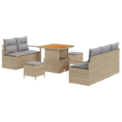 8-częściowy zestaw sof ogrodowych z poduszkami Beżowy Poli Rattan Akacja, 2-osobowa sofa ogrodowa z poduszkami Beżowy Poli Rattan, 3-częściowy zestaw