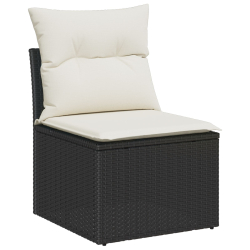 Zestaw 12-elementowy sofa ogrodowa z poduszkami czarnym polirattan acacia, Sofa ogrodowa 2-osobowa z miejscem na przechowywanie i poduszkami czarny po