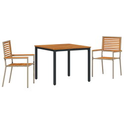 3-częściowy zestaw jadalny Beżowy Rattan Akacjowy, Składane krzesła ogrodowe z poduszkami - Zestaw 2 w Beżowym Rattanie, Stół ogrodowy 90x90x75 cm z n