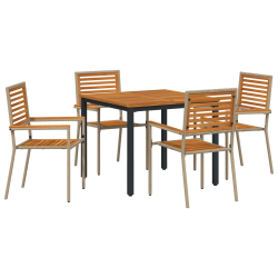 5-częściowy zestaw obiadowy do ogrodu Beżowy Rattan Poly Acacia, Składane krzesła ogrodowe z poduszkami - Zestaw 2-częściowy w Beżowym Rattan Poly, St