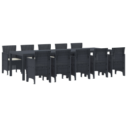 Zestaw jadalniany 11-częściowy z poduszkami antracytowy polirattan, Stół ogrodowy antracytowy 150x100x73 cm polirattan, Krzesła ogrodowe z poduszkami