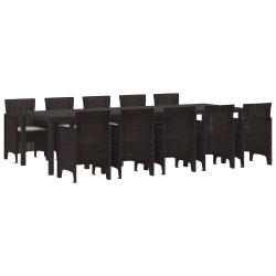 11-częściowy zestaw do jadalni z poduszkami brązowy polirattan, Stół ogrodowy brązowy 150x100x73 cm polirattan, Krzesła ogrodowe z poduszkami 2 szt. b