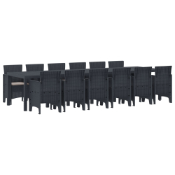 Zestaw jadalny 13 części z poduszkami antracytowy polirattan, Stół ogrodowy antracytowy 200x100x73 cm polirattan, Stół ogrodowy antracytowy 150x100x73