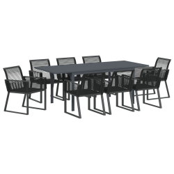 9-częściowy Zestaw Jadalniany do Ogrodu Czarny Polirattan, Rozkładany Stół Ogrodowy Anthracite (140-210)x90x73 cm Stal