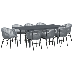 10-częściowy zestaw do jadalni w ogrodzie z poduszkami Szary Poli Rattan, Rozkładany stół ogrodowy Anthracite (140-210)x90x73 cm Stal