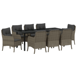 Zestaw do jadalni z 9 częściami  z poduszkami Szary polirattan