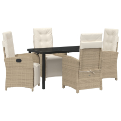 5-częściowy zestaw do jadalni z poduszkami Beżowy Rattan poliester, Stół ogrodowy Czarny 140x80x73 cm