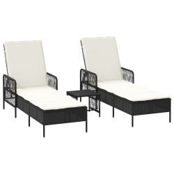 Zestaw leżaków słonecznych 3 szt. Czarny i kremowy PE rattan, metal