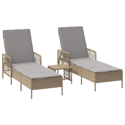 Zestaw leżaków  3 szt. Beżowy Rattan PE, metal Składany
