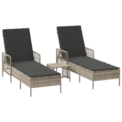 Leżak Słoneczny Zestaw 3 Jasnoszary i ciemnoszary Rattan PE, metal