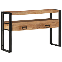 Stoliki końcowe Czarne 120x33x75 cm z litego drewna akacjowego i metalu