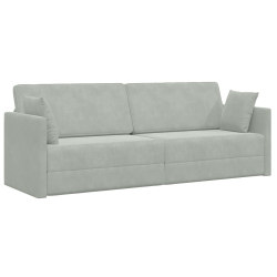 Sofa Na Podłodze 2 w 1 Jasnoszara 213x144x60 cm Welur