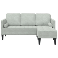 Sofa 3-osobowa  z Chaise L w kształcie litery L Jasnoszara 160 cm Welur
