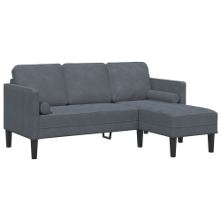 Sofy 3-osobowa z chaise longue w kształcie L szary ciemny 160 cm z weluru