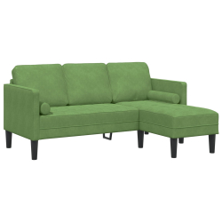 Kanapa 3-osobowa z chaise longue w kształcie L Jasnozielona 160 cm Aksamit