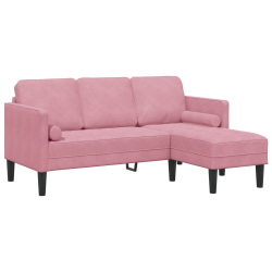 Sofa 3-osobowa  z chaise longue w kształcie L, jasnoróżowa, 160 cm, welurowa