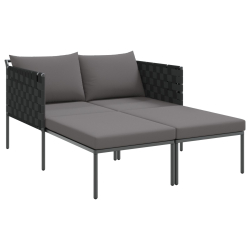 Leżak z poduszkami dla 2 osób antracytowy 115x153x69,5 cm stal