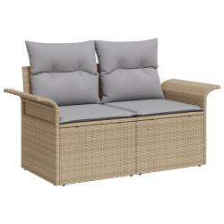 Sofa Ogrodowa 2-osobowa z Przechowywaniem i Poduszkami Beżowy Rattan Poliester