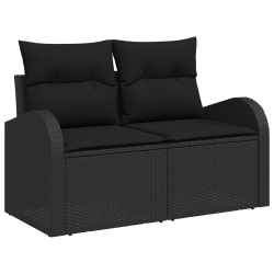 Sofa ogrodowa 2-osobowa z miejscem do przechowywania i poduszkami Czarny Polirattan