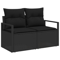 2-osobowa sofa ogrodowa z poduszkami czarna z polirattanu