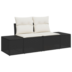 Sofa ogrodowa 2-osobowa z przechowalnią i poduszkami czarna poli rattan