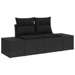 Sofa ogrodowa 2-osobowa z przestrzenią do przechowywania i poduszkami Czarna Polirattan