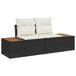 Sofa ogrodowa 2-osobowa z poduszkami czarna polirattan