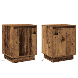 Szafki nocne  z lampkami LED 2 szt. Stare drewno 39x34,5x50 cm