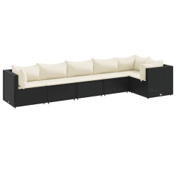 6-cz. zestaw wypoczynkowy do ogrodu, poduszki, czarny rattan PE