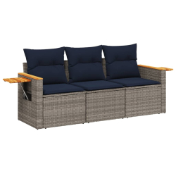 3-częściowa sofa do ogrodu, z poduszkami, szara, polirattanowa
