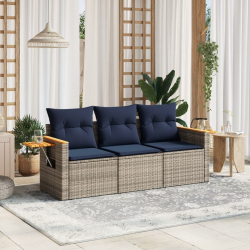 3-częściowa sofa do ogrodu, z poduszkami, szara, polirattanowa