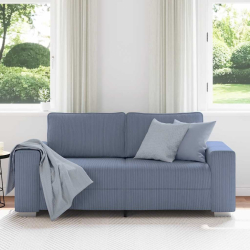 Sofa dwuosobowa, niebieska, 140 cm, tkanina sztruksowa