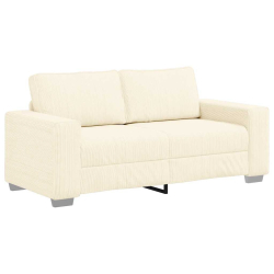 Sofa dwuosobowa, kremowa, 140 cm, tkanina sztruksowa