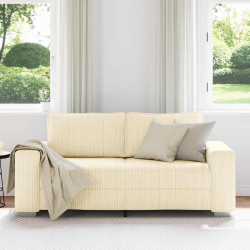 Sofa dwuosobowa, kremowa, 140 cm, tkanina sztruksowa