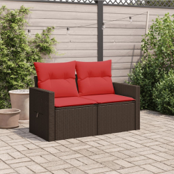 Sofa ogrodowa z poduszkami, 2-osobowa, brązowa, polirattan