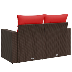Sofa ogrodowa z poduszkami, 2-osobowa, brązowa, polirattan