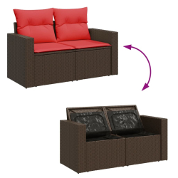 Sofa ogrodowa z poduszkami, 2-osobowa, brązowa, polirattan