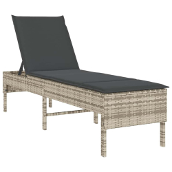 Leżak z poduszką Jasnoszary 55x200x44cm Polirattan