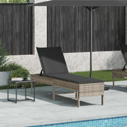 Leżak z poduszką Jasnoszary 55x200x44cm Polirattan