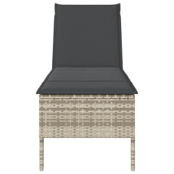 Leżak z poduszką Jasnoszary 55x200x44cm Polirattan