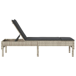 Leżak z poduszką Jasnoszary 55x200x44cm Polirattan