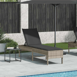 Leżak z poduszką Jasnoszary 55x200x44cm Polirattan