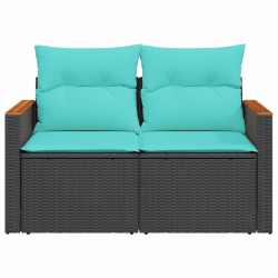 Sofa ogrodowa z poduszkami, 2-osobowa, czarna, polirattan