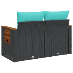 Sofa ogrodowa z poduszkami, 2-osobowa, czarna, polirattan