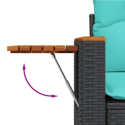 Sofa ogrodowa z poduszkami, 2-osobowa, czarna, polirattan